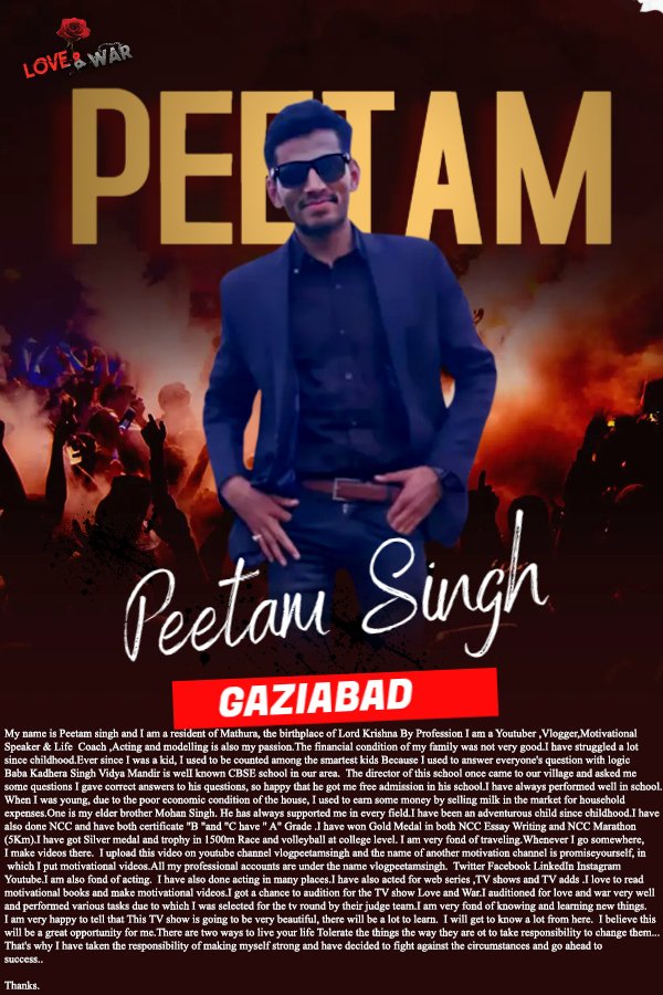 Model PEETAM SINGH GAZIABAD love and war